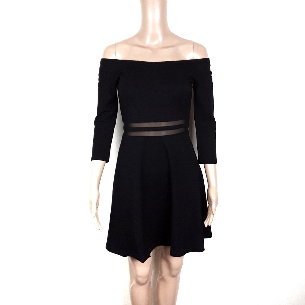 Lulu's | Black Long Sleeve Sheer Panel Dress